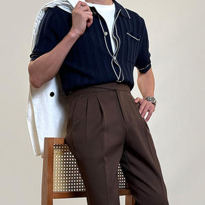 Custom Jacquard Men's Casual Knitwear Polo Collar <b>Button</b> Short Sleeve Wool <b>Cardigan</b> Men's Knitted T-shirt Top - Product Image 2