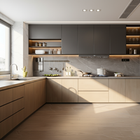 Set Kabinet Dapur Modular Bentuk L Modern dengan Laminasi, Engsel, Finishing High-Gloss, Kompatibel dengan Berbagai Perlengkapan Perkakas