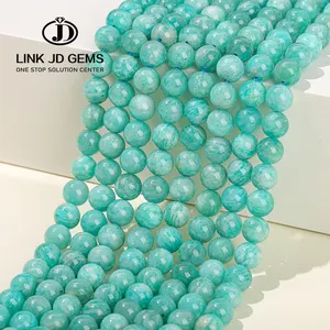 JD Wholesale 6-12mm Blue Angelite Stone Beads Imitation Amazonite Round Beads for Jewelry Making