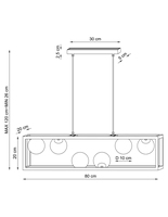 Suspension LED rectangulaire industrielle moderne à 6 lumières avec globes en verre, cadre noir, blanc chaud 3500K, pour plafond de salle à manger
