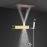 Colonne de douche thermostatique intelligente moderne en or brossé avec affichage numérique, pommeau de douche cascade LED en acier inoxydable SUS304