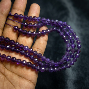 Top Selling Faceted Round Ball Shape Loose Gemstone <b>Beads</b> Purple Amethyst Quartz <b>Stone</b> <b>Beads</b> For Necklace Making 14 Inches - Product Image 4