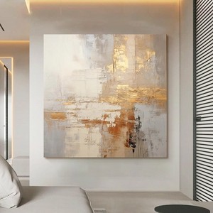 Hand Painted Oil Painting Brilliance <b>Square</b> Abstract Art Gold Leaf Canvas Wall Art For Living Room Entryway - Product Image 1