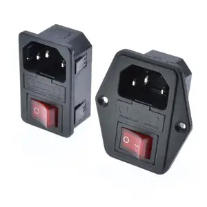 C14 Socket With Rocker Switch Fused 10A250V Male 3 pin Inlet Power Connector 3 in 1 Electric Outlet For PDU UPS Cabinet