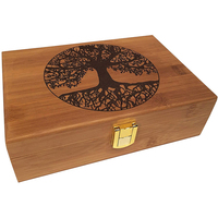 Boîte au trésor en bambou à motif d'arbre gravée au laser avec couvercle à charnière Boîte de rangement en bois décorative pour la maison Conteneur de coffre en bambou recyclable