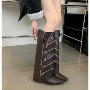 Pointed-Toe Side-Zipper Decorative <b>Trouser</b>-Leg <b>Boots</b> Artificial Pu Upper Cotton Lining 2026 Summer New Style Hot Over-The-Knee - Product Image 2