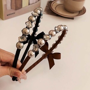 Boda novia accesorio para el cabello Hada gasa Bowknot tocado brillante mujeres borde fino Rhinestone perla diadema - Product Image 3