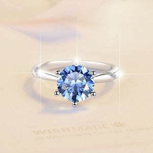 精美珠宝闪亮漂亮女士D冷钻石VVs1蓝色辉石S925纯银结婚订婚戒指承诺 - Product Image 1