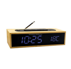 Table rétro antique numérique en bois bambou LED <span class=keywords><strong>radio</strong></span> FM portable avec réveil - Product Image 1