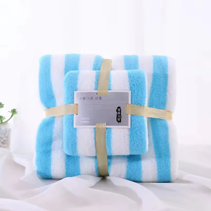 Lot de 2 serviettes de bain en microfibre douce en velours corail à rayures, séchage rapide, en polyester, pour adultes, spa à domicile, haute absorption d'eau, technique tissée - Product Image 6