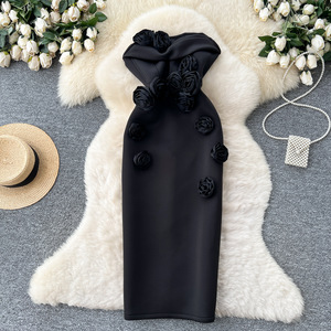 <span class=keywords><strong>Robe</strong></span> <span class=keywords><strong>longue</strong></span> moulante bustier pour femme, élégante et haut de gamme, avec fleurs en relief, idéale pour les soirées - Product Image 4