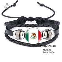 Bracelet unisexe tendance en cuir PU avec drapeaux nationaux des États-Unis, du Mexique et du Canada pour la Coupe du Monde 2026