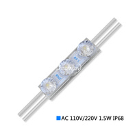 Module LED mini haute puissance 1,5 W 3 LED SMD 3030 avec lentille, étanche IP68, bleu, 110 V 220 V, pour boîte lumineuse publicitaire