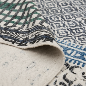 Dhurrie Hand Woven Custom Outdoor Cotton <b>Rug</b> Block Printed and Embroidered Living Room Floor Carpet with Plush Pile Height - Product Image 1