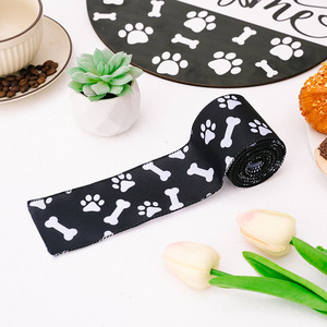 Cinta de Seda Ecológica Personalizada LK con Diseño de Hueso de Perro y Huella de Gato, con Borde de Alambre para Manualidades, Decoración de Árboles de Navidad, 4.5M - Product Image 6