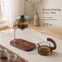 Théière en verre moderne avec base en bois et support métallique, théière en verre pour servir le thé à la maison, ensemble de théière en cadeau