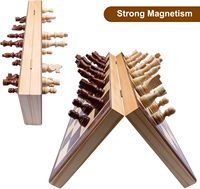 Jeu d'échecs magnétique en bois avec 34 pièces en bois faites à la main pliantes portables + extra queen