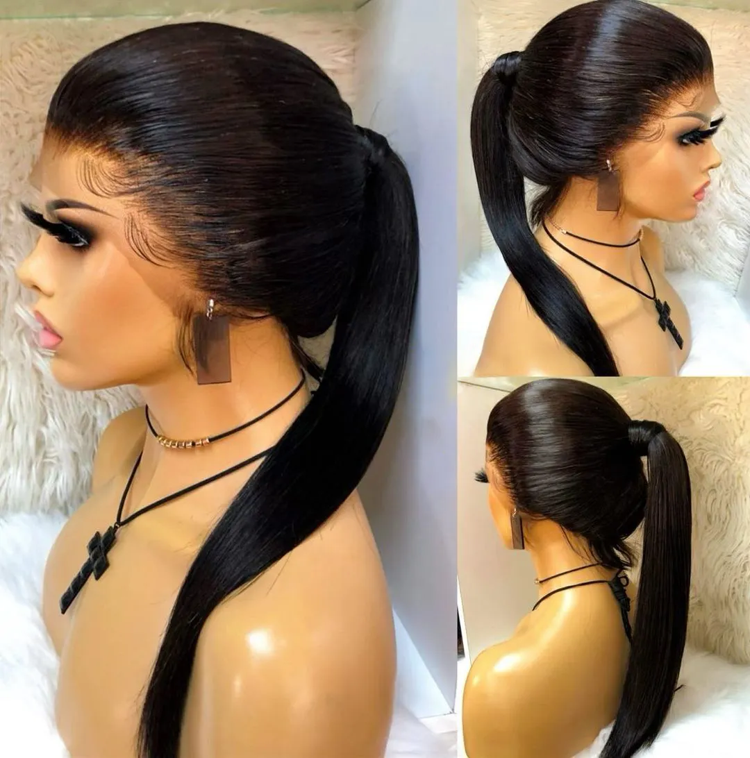 Grosir Wig Renda Depan Rambut Manusia Lurus Tulang untuk WANITA HITAM HD Lace Frontal Wig Rambut Manusia Brasil 360 Penuh Renda