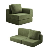 Sillón Moderno Cuadrado Tapizado en Tela Verde, Sofá de Una Plaza para Sala de Estar, Silla Seccional Comprimida
