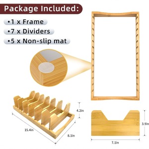 Étagère à vaisselle en bambou avec support pour couvercles, pour organiser les casseroles, les poêles, les assiettes et les couvercles sur le comptoir de cuisine, type rectangulaire sur pied - Product Image 2