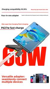 สายชาร์จ USB-C 60W พร้อมสายคล้องคอโทรศัพท์ ชาร์จเร็วและดีไซน์ไม้บรรทัดอเนกประสงค์ สาย 4in1 ทนทาน ยาว 120 ซม. สำหรับสมาร์ทโฟน - Product Image 6