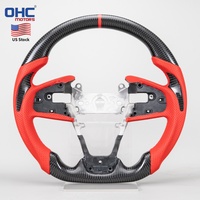 Setir Mobil Serat Karbon Asli 3K USA WAREHOUSE untuk Honda Civic Generasi ke-10 Tipe R 2017-2021 Kulit Berlubang Merah Pilihan Trim