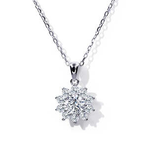 Tianyu <b>Moissanite</b> Flower <b>Necklace</b> 925 Sterling Silver Plated with Platinum an elegant and exquisite anniversary gift - Product Image 1