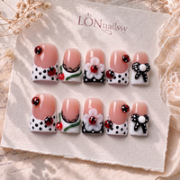 Brand Builder OEM ODM Uñas postizas francesas cortas con curva de pico de pato, hechas a mano, de acrílico PMMA, de cobertura completa, con incrustaciones de esmalte, 10 unidades