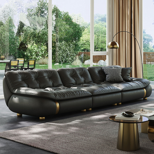 Divano a fila verticale in pelle di mucca di lusso moderno primo strato per soggiorno nero Design di fascia alta per Villa in barca a vela - Product Image 1