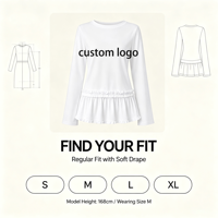 Robe T-shirt d'été personnalisée à col rond en jersey délavé à l'acide 200 GSM, anti-UV, anti-plis, avec ourlet peplum à volants, longue et légèrement évasée