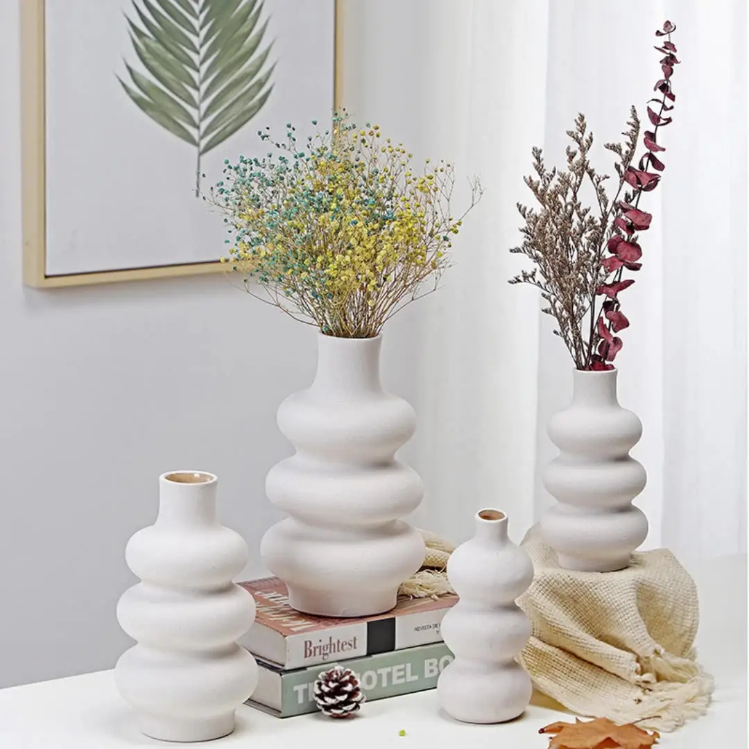 Jarrón de cerámica sencillo, anillo esmerilado ins nórdico, diseño para sala de exposición, jarrón de cerámica decorativo de escritorio