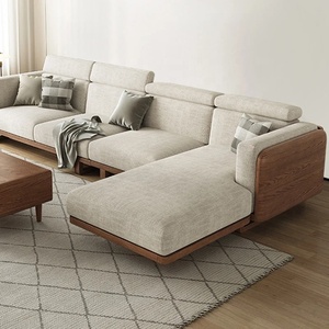 Sofá de madera maciza de estilo nórdico, nuevo sofá de tela de madera de fresno de estilo chino, sofá sencillo para sala de estar, muebles de madera maciza - Product Image 2