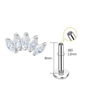 Bijoux <span class=keywords><strong>de</strong></span> piercing en titane ASTM F136, filetage interne, 5 marquises CZ en titane, boucle d'oreille en cartilage, dos plat, hélice, clou pour le <span class=keywords><strong>nez</strong></span> - Product Image 3