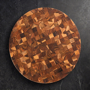 Planche à découper ronde en teck massif et acacia Ha Le FSC avec poignée, écologique, pour la découpe et le service en cuisine - Product Image 1