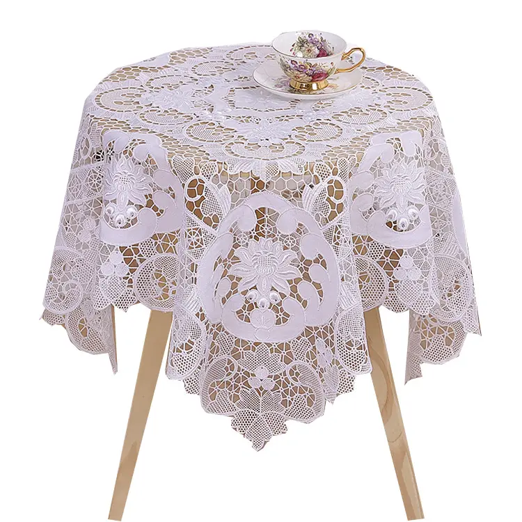 Festive Party Used Elegant White embroidered christmas square tablecloth 72 inch square tablecloth