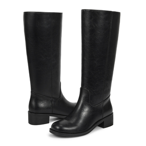 WETKISS Retro-Design Große Größe Runde Zehenpartie 70er Jahre Damen Kniestiefel Blockabsatz Kniehohe Stiefel Schwarze Reitstiefel - Product Image 3