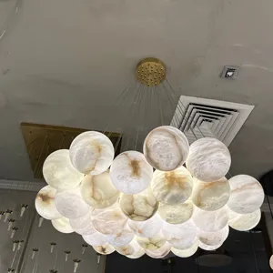 Cloud Alabaster 31 Ball Chandelier For Living Room Luxury Bubble Spanish Marble Lighting