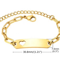 Chaîne à trombone épais en acier inoxydable, chaîne à trombone, taille personnalisée, barre incurvée, coeur creux, Bracelet en or vierge pour l'estampage