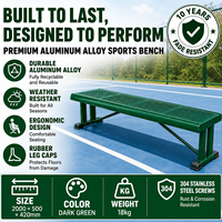 Banc sans dossier en alliage d'aluminium robuste 2000x500x420mm, revêtement poudré, résistant aux intempéries, pour terrains de sport (tennis, football)
