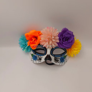 Masque de tête de mort en sucre mexicain HLC pour le Jour des Morts, masque de cosplay d'Halloween, masque de fête de carnaval, masque pour les yeux pour déguisement - Product Image 1