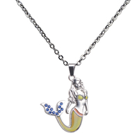 Kalung Mood Mermaid, Kalung Liontin Kristal Berubah Warna Sensitif Panas, Perhiasan Paduan Berlapis Kristal, Hadiah untuk Anak Perempuan Remaja