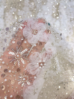 Tissu de dentelle 3D en maille suisse, perles de paillettes, broderie, perles françaises pour robe de mariée