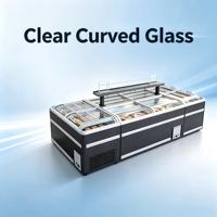 Congélateur vitrine îlot grande capacité pour usage commercial, avec dessus en verre transparent, refroidissement direct, dégivrage à gaz chaud, contrôle numérique