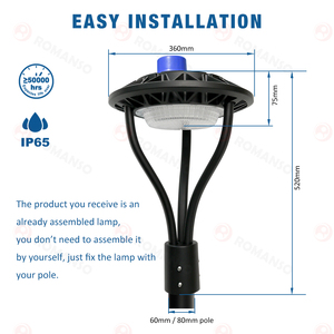 5 Years Warranty IP65 60W 100W 150W 130LM/W <b>Motion</b> <b>Sensor</b> Dusk To Dawn 5000K <b>LED</b> Post Top <b>Light</b> for Courtyard - Product Image 3