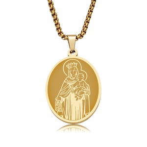 AWSP15100227 Collar Ovalado de Acero Inoxidable con Colgante de Ángel Guardián María, Estilo Europeo Americano, Pulido de Alta Gama, Estilo Ins - Product Image 1