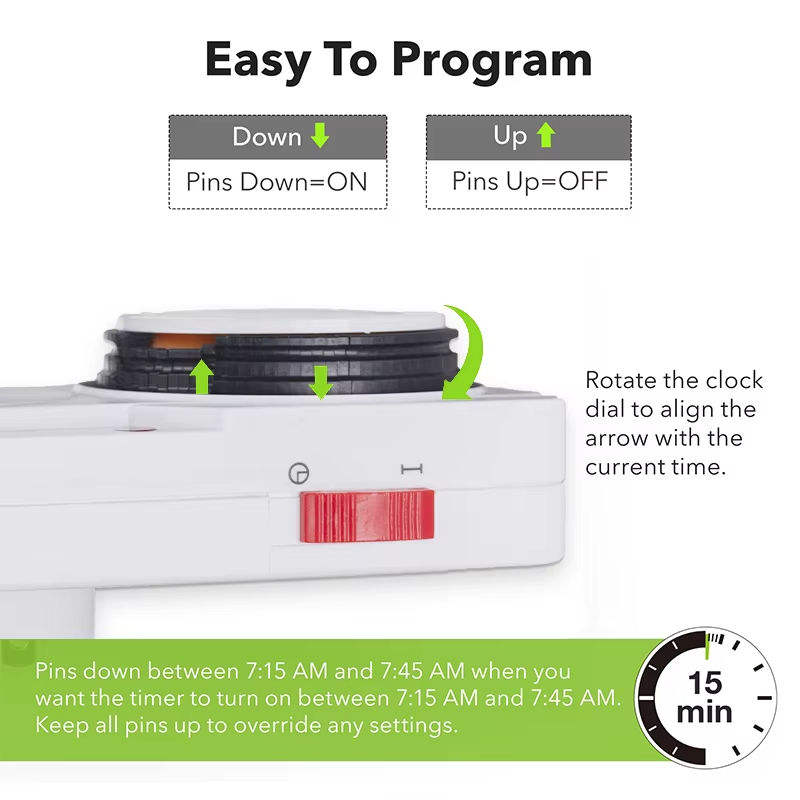 24-Hour Programmable Timer Switch 12-Hour Schedule Timer Made of Durable Plastic