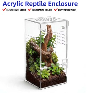 Terrário de Acrílico Transparente para Répteis com Porta Magnética e Ventilação, Caixa de Criação para Aranhas Saltadoras, Gaiola para Pequenos Animais de Estimação