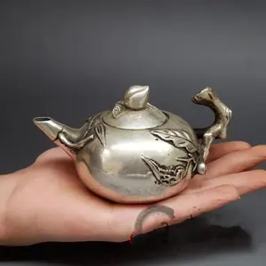 仿古青铜白铜黄铜镀银水壶茶壶装饰桃形壶酒壶装饰礼品仿古