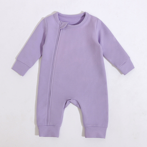 Design classique en gros printemps automne pyjamas avec fermeture éclair à manches longues solide garçons filles nouveau-né bébé barboteuse 0-12 <span class=keywords><strong>mois</strong></span> - Product Image 1