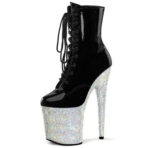Scarpe da Pole Dance <span class=keywords><strong>con</strong></span> <span class=keywords><strong>Lacci</strong></span>, <span class=keywords><strong>Tacchi</strong></span> da 20cm <span class=keywords><strong>Neri</strong></span>, Stivali <span class=keywords><strong>alla</strong></span> <span class=keywords><strong>Caviglia</strong></span> <span class=keywords><strong>con</strong></span> Plateau e Strass, Sexy Fetish 8 Pollici, Modelli da Nightclub - Product Image 1